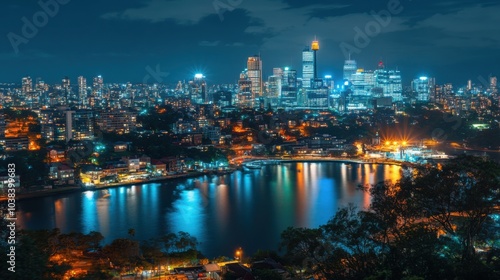 Wallpaper Mural Night View of City Skyline with Illuminated Buildings Torontodigital.ca