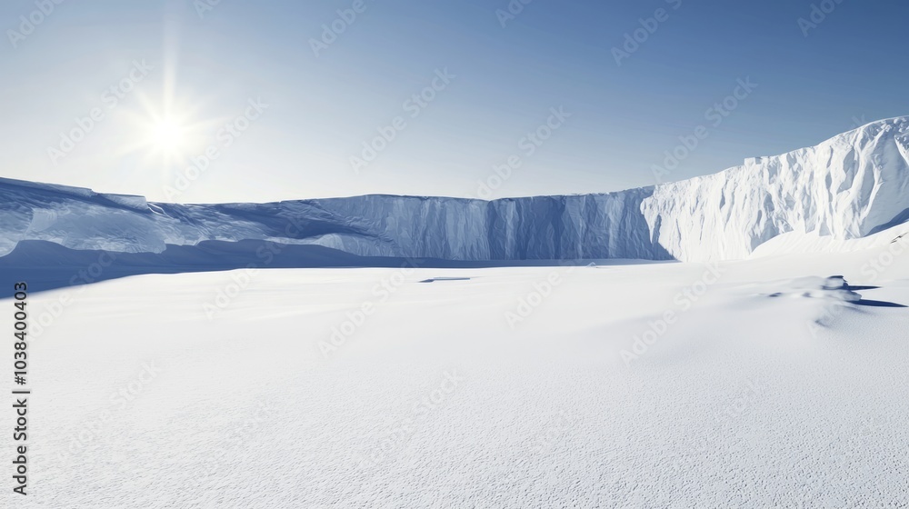 Majestic Ice Age Sunset: Panoramic View of Vast Snowy Plain with Long Shadows, Ultra-Detailed Landscape Photography Majestic Ice Age Sunset: Panoramic View of Vast Snowy Plain with Long Shadows, Ultra-Detailed Landscape Photography
