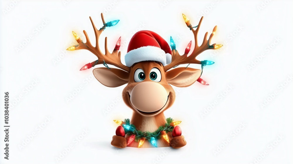 reindeer with santa hat,generated ai reindeer with santa hat,generated ai