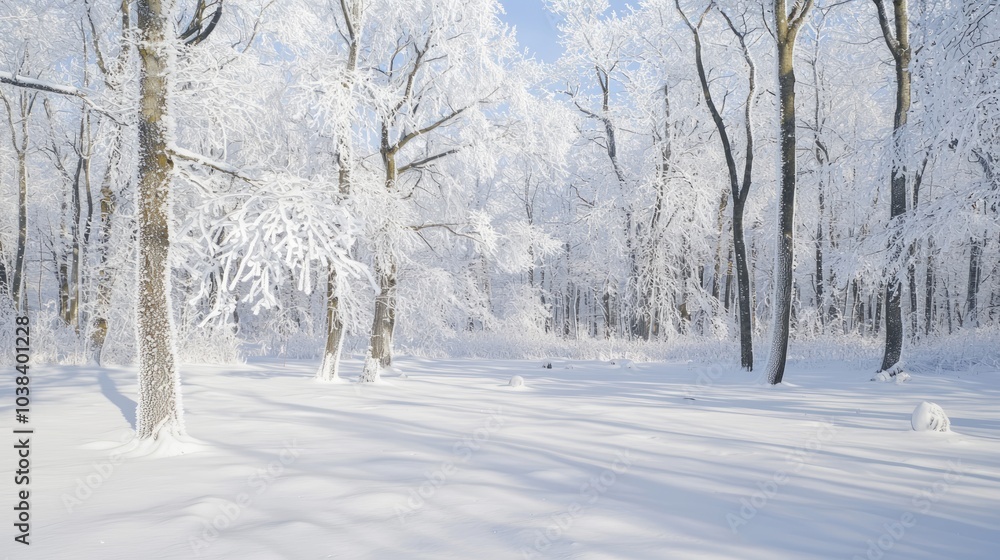 Glacial Silence: Stunning Image of a Frozen Forest with Snow-Covered Trees and Cracking Ice in Ice Age Environment Glacial Silence: Stunning Image of a Frozen Forest with Snow-Covered Trees and Cracking Ice in Ice Age Environment