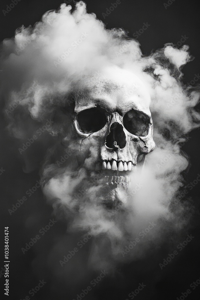 Skull in smoke on dark background mysterious atmosphere Skull in smoke on dark background mysterious atmosphere