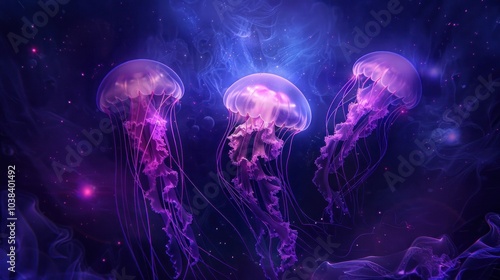 Mystical Jellyfish Dance in a Starry Night