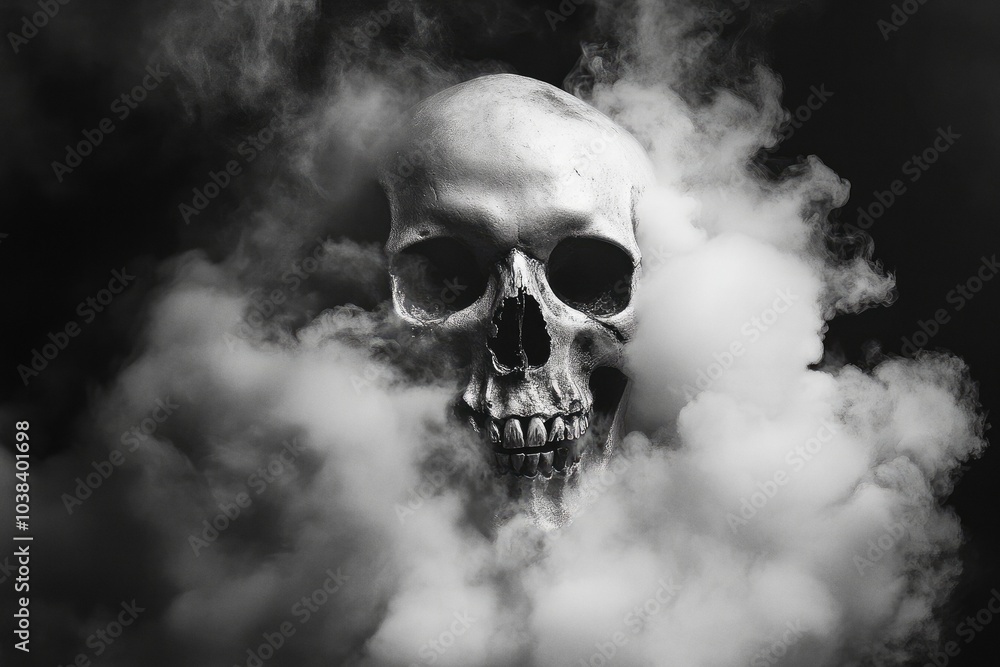 Skull in smoke on dark background mysterious atmosphere Skull in smoke on dark background mysterious atmosphere
