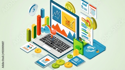 Wallpaper Mural Business Analytics on Laptop with Colorful Graphics Torontodigital.ca