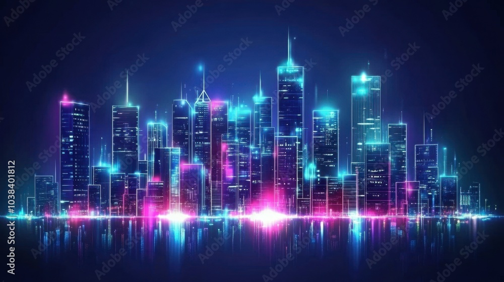 Vibrant Futuristic City Skyline at Night Vibrant Futuristic City Skyline at Night