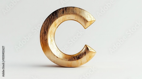 3d rendered letter c crafted from newly brushed gold, standing elegantly isolated on a pristine white background, symbolizing luxury and sophistication in typography