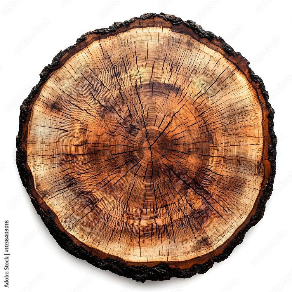 Obraz premium Detailed cross section of tree trunk showcasing annual rings and texture