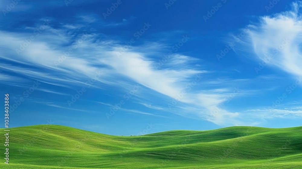An expansive green field under a vibrant blue sky, symbolizing tranquility and the beauty of nature's open spaces An expansive green field under a vibrant blue sky, symbolizing tranquility and the beauty of nature's open spaces