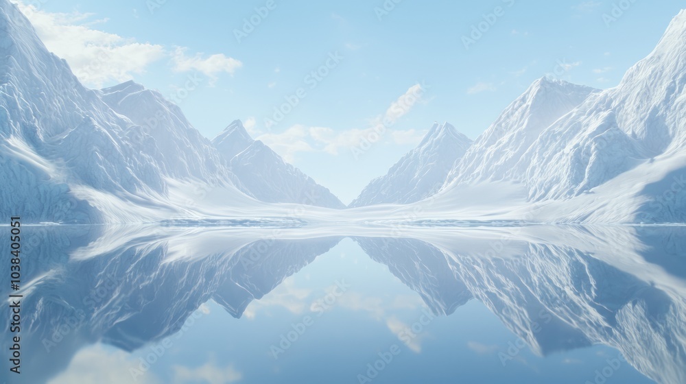 Fototapeta premium Majestic Ice-Capped Mountains Reflecting in Glacial Lake - Perfect Symmetry in Ice Age Environment
