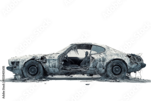 Rusty Abandoned Car with Damaged Body on Transparent Background photo