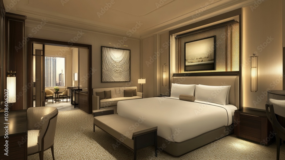 Stylish 3D Illustration of a Modern Presidential Suite Stylish 3D Illustration of a Modern Presidential Suite