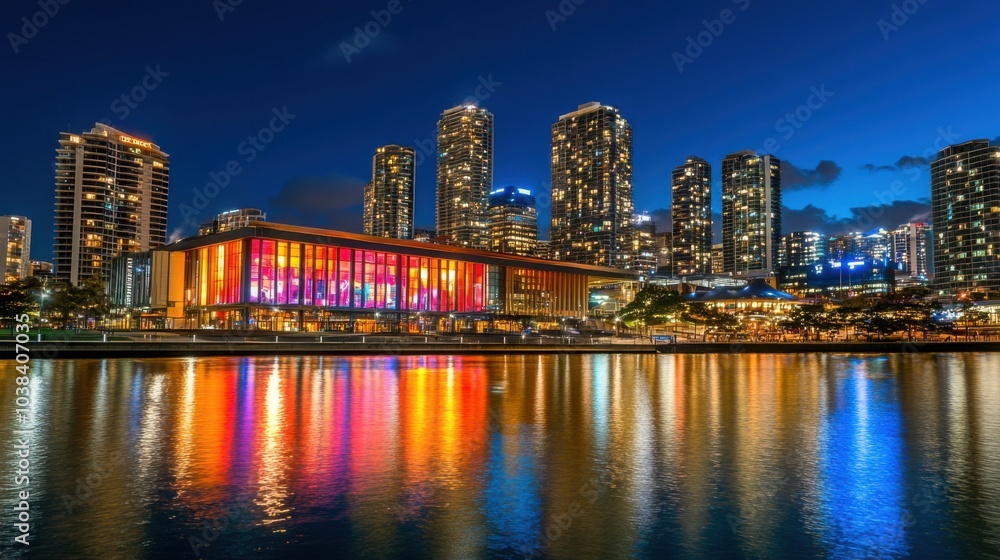 Obraz premium Glowing City Skyline at Night with Colorful Lights