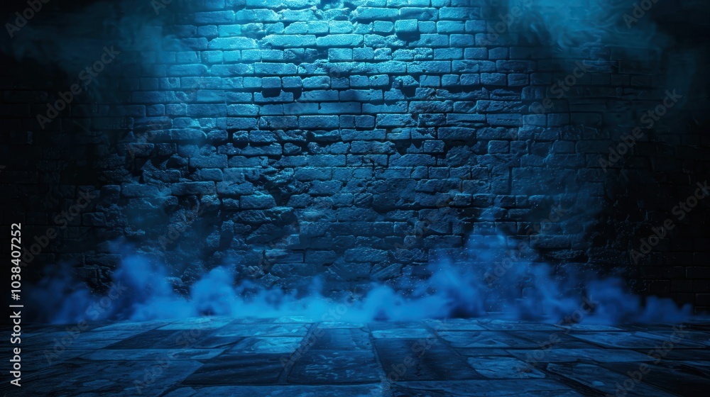 Fototapeta premium Blue Brick Wall With Fog