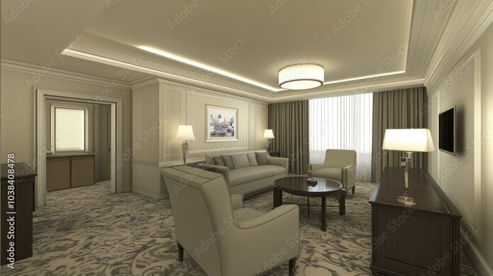 Fototapeta premium Elegant 3D Render of a Modern Presidential Suite