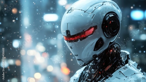 Wallpaper Mural futuristic police robot in the city with cyberpunk style,AI generated image. Torontodigital.ca