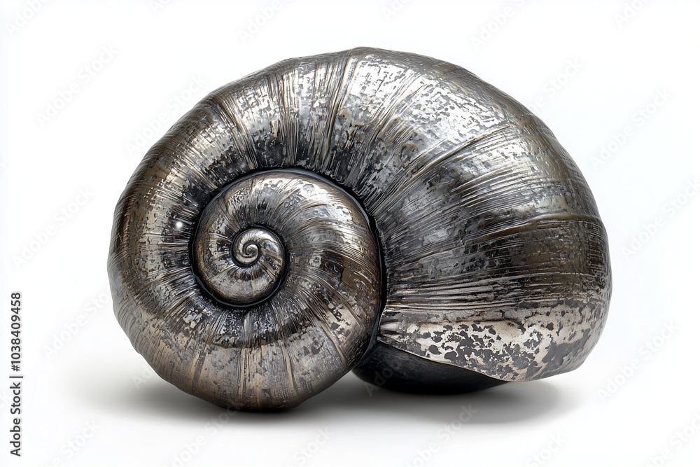 Isolated metallic iron shell on a white background... Side view. Isolated metallic iron shell on a white background... Side view.