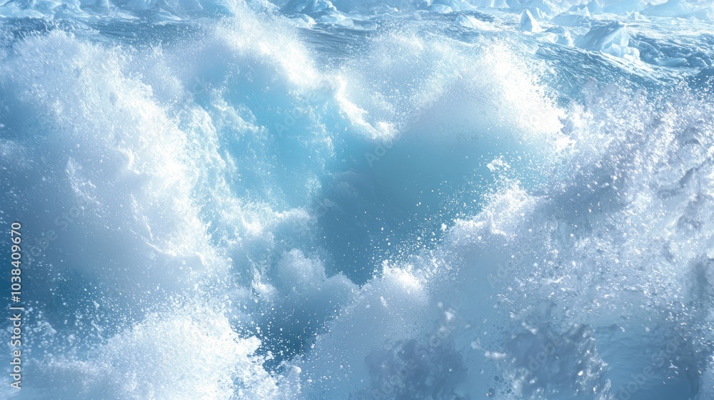 Obraz premium Majestic Glacier Calving into Ocean with Splashing Waves in Ice Age Environment