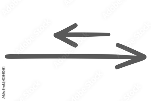 Right and left double arrows line icon. Outline hand drawn by pencil vintage element of two opposite way direction. Exchange mascot, simple doodle long and short side arrows icon vector illustration