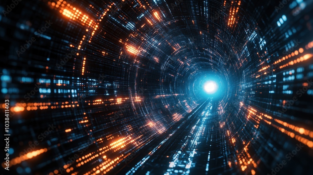 Obraz premium Abstract Binary Code Tunnel Digital Technology Background