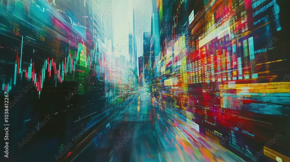 Abstract Dynamic Urban Scene with Colorful Lines Abstract Dynamic Urban Scene with Colorful Lines