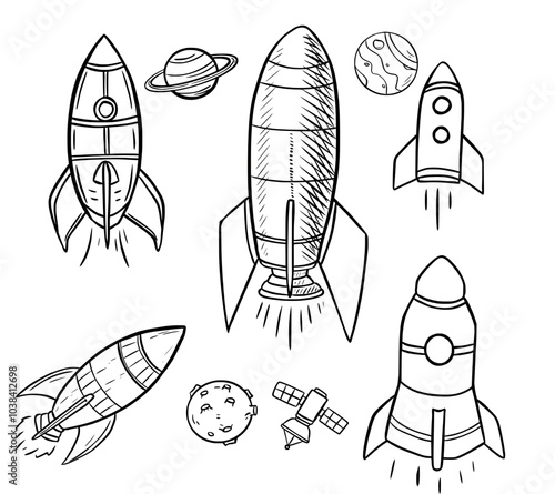 rocket doodle sketch vector illust