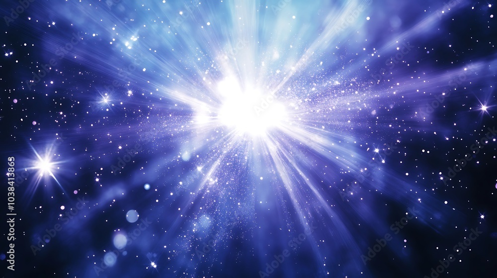 A shimmering blue light bursting through a dust-filled atmosphere, with sparkles illuminating the cosmic darkness. A shimmering blue light bursting through a dust-filled atmosphere, with sparkles illuminating the cosmic darkness.
