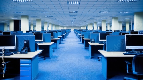 Spacious Modern Office with Rows of Computer Desks