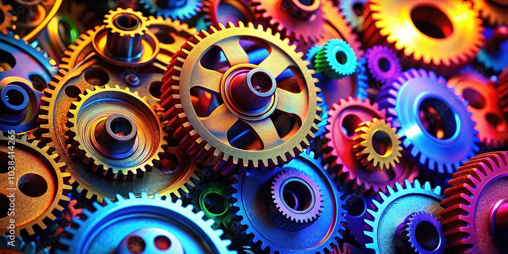 Colorful Gears - Mechanical System Close Up Colorful Gears - Mechanical System Close Up
