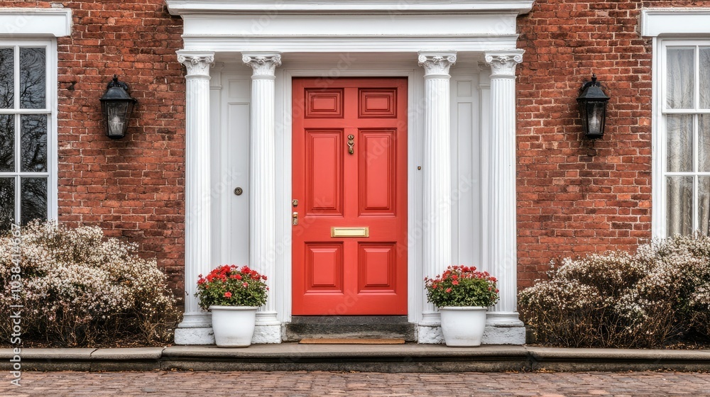 Striking Red Door on Classic Brick Home in Boston Striking Red Door on Classic Brick Home in Boston