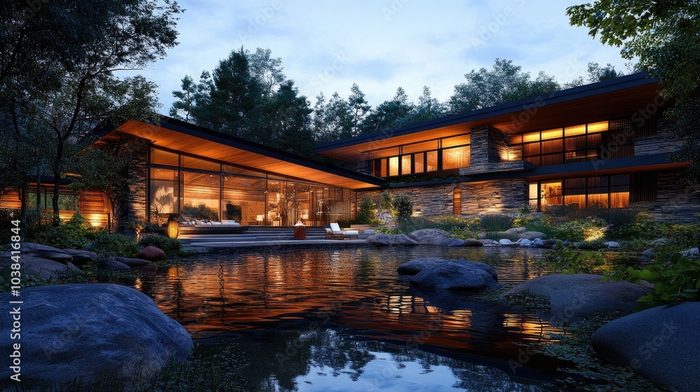 Elegant Modern House Exterior at Dusk Elegant Modern House Exterior at Dusk