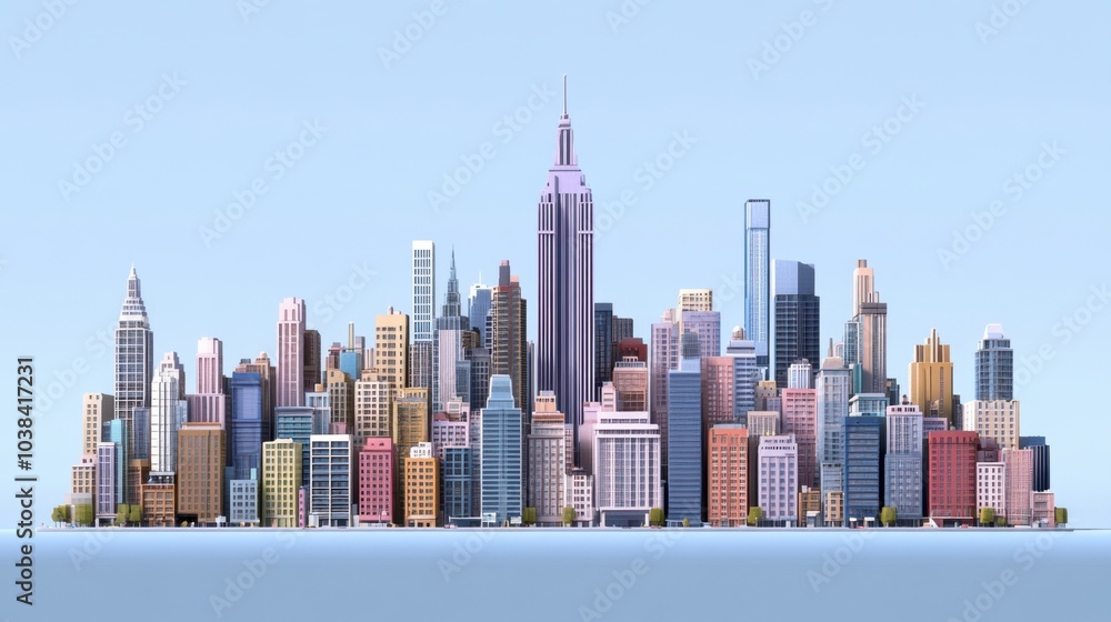 Naklejka premium Colorful Urban Skyline Illustration with Modern Architecture