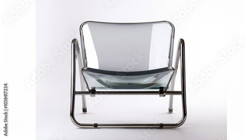 Sleek chrome frame, translucent seat. Modern chair design; minimalist aesthetic. A statement piece for contemporary spaces.