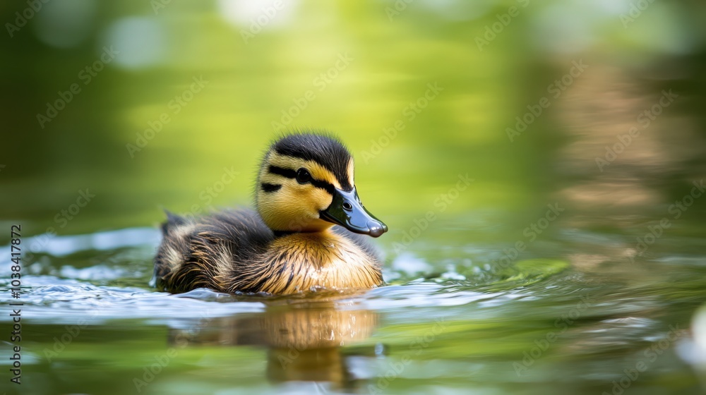 Cute duckling baby duck swiming in water with shinny reflect and green bokeh
Cute duckling baby duck swiming in water with shinny reflect and green bokeh