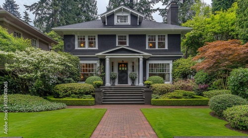 Classic Black Oregon Home with Lush Garden