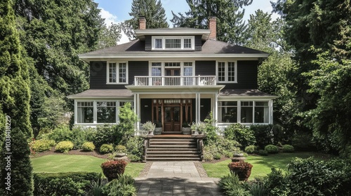 Stately Black Home with Welcoming Front Door in Oregon