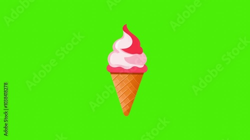 4k icon of ice cream in a cone isolated on a green screen
