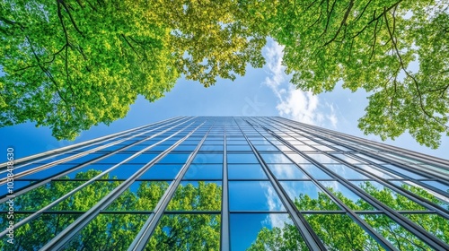 Modern Glass Building Surrounded by Green Trees