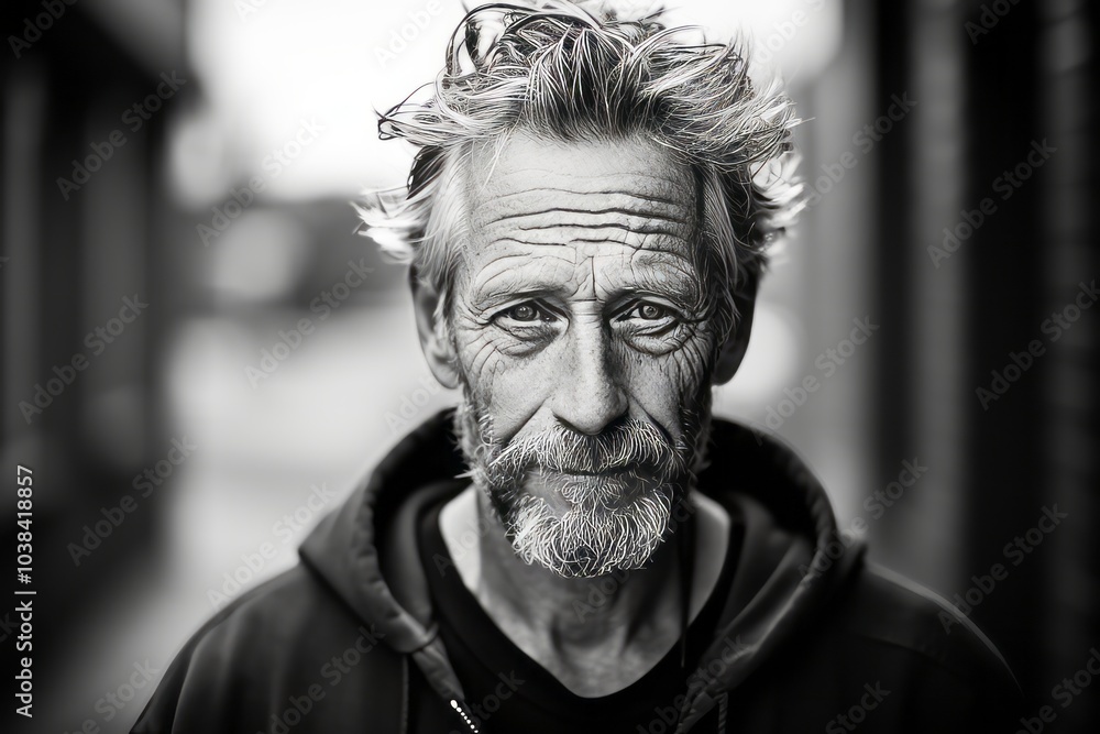 Portrait of an old man in the city. Black and white. Portrait of an old man in the city. Black and white.