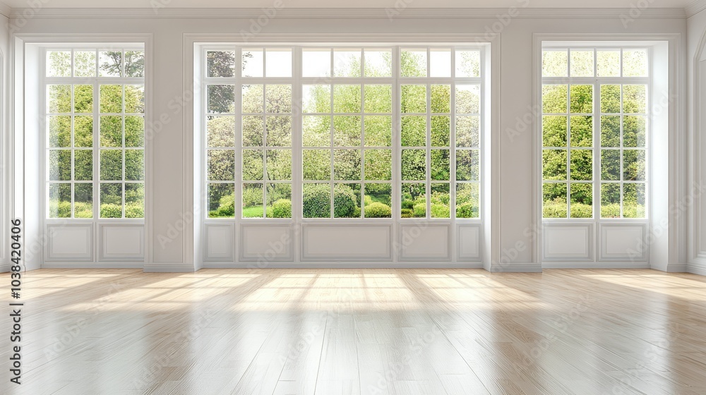 Fototapeta premium Minimalist Empty Room with Large Windows and Natural Light