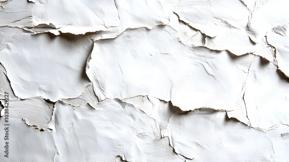 Cracked and peeling white paint texture on a wall, distressed surface background Cracked and peeling white paint texture on a wall, distressed surface background