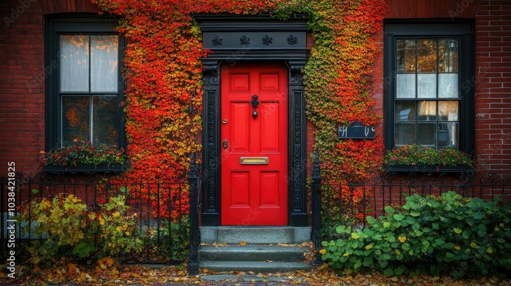 Historic Brick House with Red Door in Boston Historic Brick House with Red Door in Boston