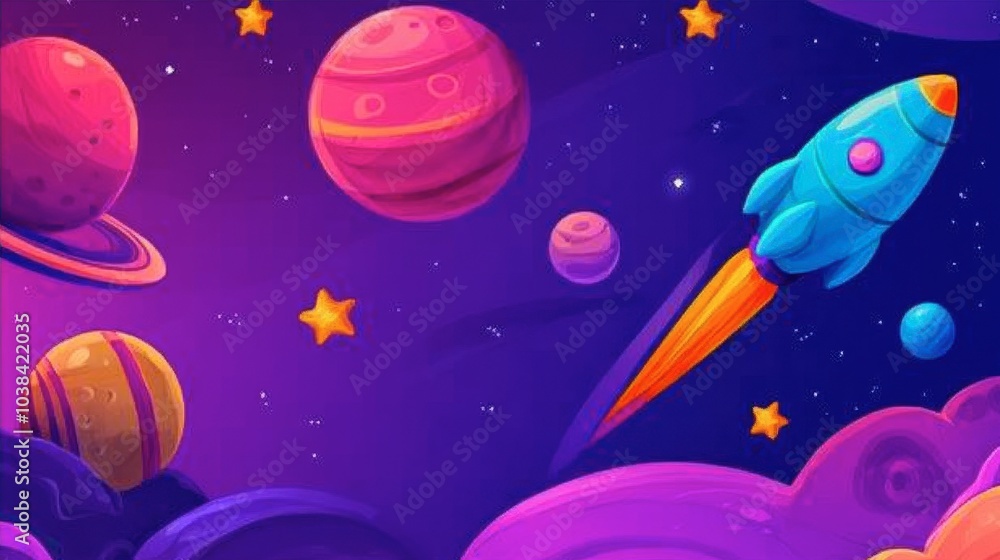 Colorful Space Adventure with Rocket and Planets Colorful Space Adventure with Rocket and Planets