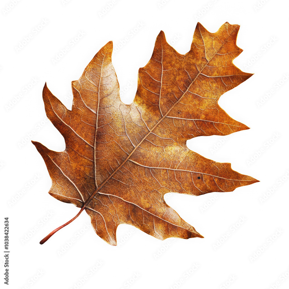 Obraz premium Autumn Oak Leaf: A detailed close-up of a single, dried oak leaf, showcasing its intricate veins and rich brown autumnal hues. Perfect for fall-themed designs and projects.