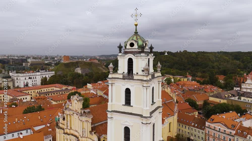 Beautiful Aerial view of the old town of Vilnius, the capital of Lithuania. Top cinematic aerial view. Vilnius cityscape in a beautiful autumn day, Lithuania. Beautiful Aerial view of the old town of Vilnius, the capital of Lithuania. Top cinematic aerial view. Vilnius cityscape in a beautiful autumn day, Lithuania.