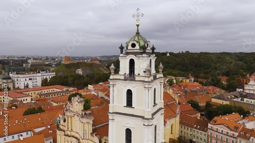 Wallpaper Mural Beautiful Aerial view of the old town of Vilnius, the capital of Lithuania. Top cinematic aerial view. Vilnius cityscape in a beautiful autumn day, Lithuania. Torontodigital.ca