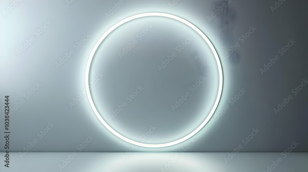 Glowing Circular Light Frame on Gray Wall Glowing Circular Light Frame on Gray Wall