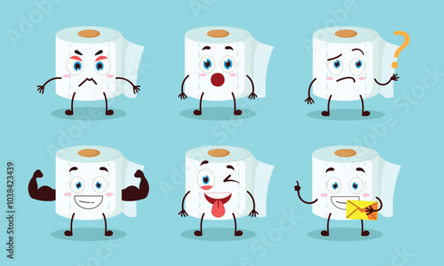 funny toilet paper cartoon with different expressions character vector illustration