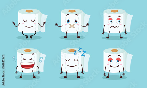 funny toilet paper cartoon with various expressions vector illustration