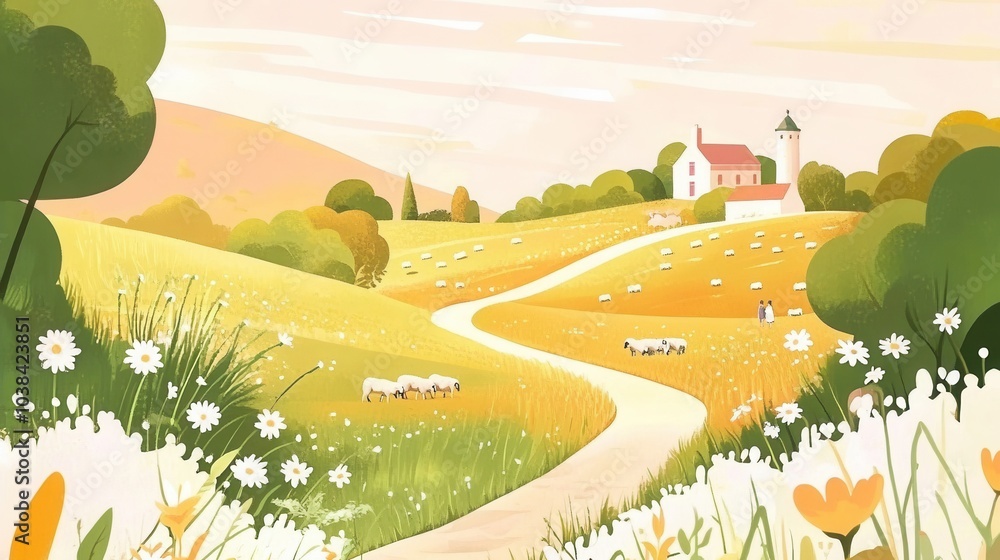 Naklejka premium Beautiful natural scenery in autumn in illustration style