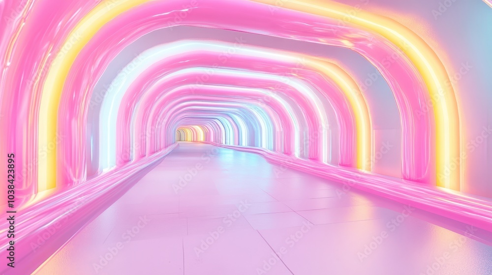 A long tunnel with neon lights in it A long tunnel with neon lights in it